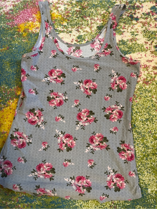 No Boundaries Tops - No Boundaries Gray Tank Top with Pink Floral Print
